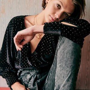 Sezane Erica Blouse in Black with Gold Dots